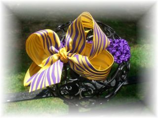 LSU Purple and Gold Tiger Baby Hair Bow Headband Set