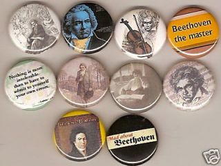 LUDWIG VAN BEETHOVEN COMPOSER AND PIANIST 10 PINS BUTTONS BADGES