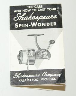 Vintage Shakespeare Spin Wonder No 2065 Manual Parts Schematic Fishing
