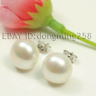 AAA 11 12mm White Black Pink Cultured Akoya Pearl Earrings 14kt White
