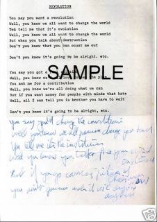 Beatles John Lennon Handwritten Lyrics Revolution