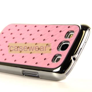 LUXMO PINK CHROME DELUXE BLING GEM CASE COVER FOR SAMSUNG GALAXY S 3