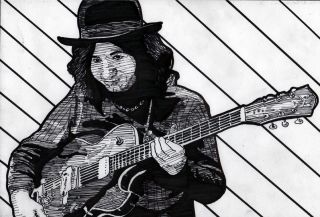 JERRY GARCIA ORIGINAL PEN and INK DRAWING guitar classic rock grateful