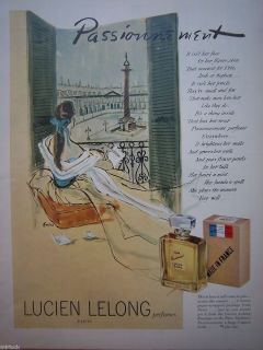1952 Vintage Lucien Lelong Passionement Perfume Bottle Eness Art Ad