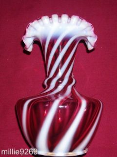 Amazing Fenton Cranberry Opal Spiral Optic 6 Vase 1954 59 Ware 3253
