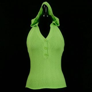 NEW MAG MAGASCHONI bright lime hooded halter sleeveless knit top shirt