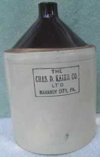 Old The Chas D Kaier Co LtD Mahanoy City PA Ceramic Jug Crock Beer