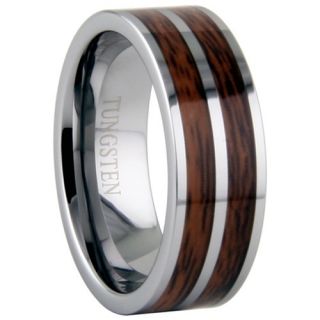 Tungsten Carbide Mens Ring with Wood Inlay Sz 8 to 12