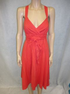 Maeve by Anthropologie Coral Orange Cotton Cross Straps Day Dress 8