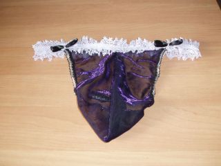 Sissy Frilly Mens Thong Pouch Purple Nylon Lace Private