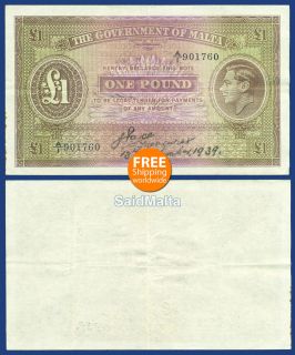 Malta 1940 Banknote KGVI 1 Pound Signature J Pace Said No 11 EF Extra