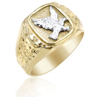 Mens 14k Yellow Gold Ring Accented w WG Eagle Design