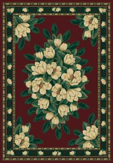 Magnolia Floral Burgundy Red Green 5x8 Area Rug Carpet