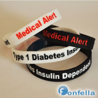 Medical Alert Type 1 Diabetes Insulin Dependent Silicone Bracelet