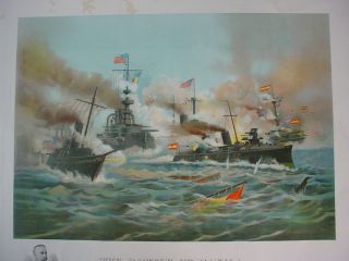 Large Print SPANISH AMERICAN WAR MANILA BAY NAVAL BATTLE 1898 Chromo