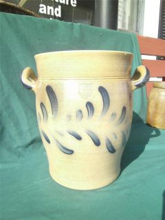 Floral Design Flower Pot Maple City Pottery Crock Cobalt Blue Monmouth