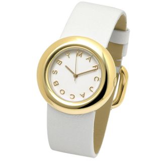 Marc Jacobs White Leather with Gold Tone Case Watch MBM8517 New