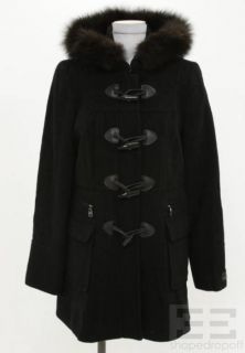 Marc New York Andrew Marc Black Wool Leather Toggle Dyed Blue Fox Coat