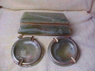 Solid Marble Gilded Ashtray and Matching Cigarette Box 1950S