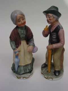 Norleans Bisque Figurines Old Man and Old Woman 6 3 4 Tall