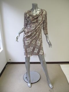 Mark James by Badgley Mischka Taupe Sequined Plaid Dress S
