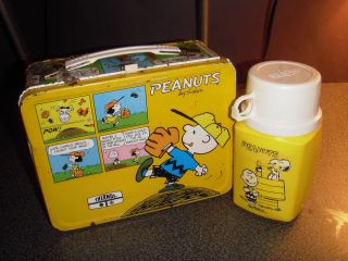 Vintage 1965 Peanuts Snoopy and Charlie Brown Metal Tin Lunchbox w