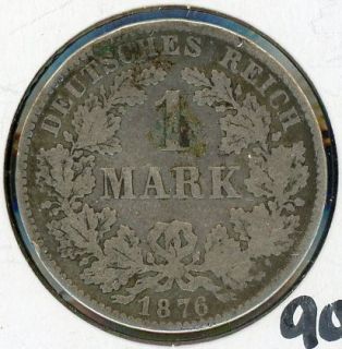1876 H Germany 1 Mark Silver Coin JA871