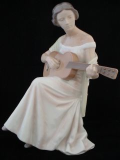 Grondahl Woman Playing Guitar Figurine 1684 B G Older Mark Signed Mint
