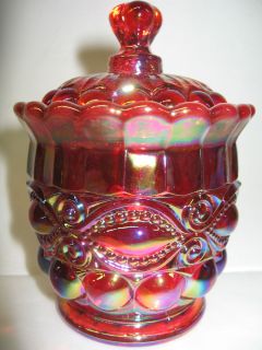 Ruby red carnival glass eyewinker pattern Candy dish sugar bowl royal