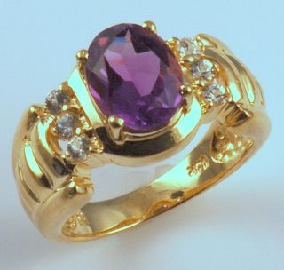 14k Gold Amethyst White Sapphires Ring Vintage
