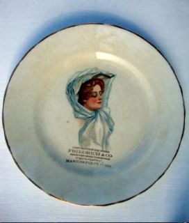 Antique MARTINS FERRY OHIO Mens Store Plate Wm Brunt Pottery 1910