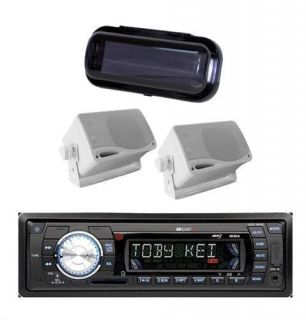 New WR1 USB Marine Boat AUX USB SD AM/FM WMA Radio & 2 White 3.5 Box