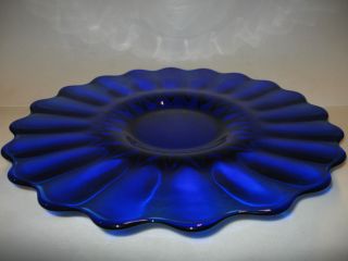 Cobalt Blue glass cake serving Plate Platter tray pedestal nicole