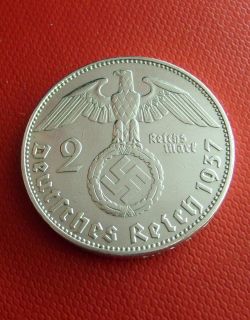 rare★★★★ 1937 E 2 Mark Silver German WWII Nazi Coin 3rd Reich