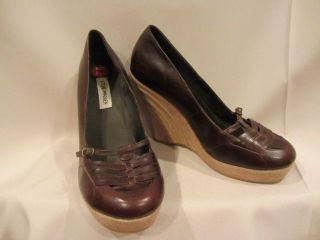 STEVE MADDEN Brown Leather Mary Jane Wedge Platfrom High Heels Mod