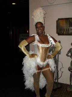 Mardi Gras Masquerade Burlesque Show Girl Corset Feather Costume Dress