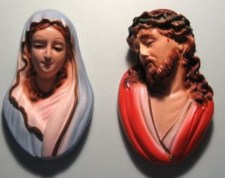 Jesus and Mary Chalkware Wall Plaques