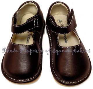 Squeaky Shoes Toddler Brown Leather Mary Jane Soft Flex Sole Plain