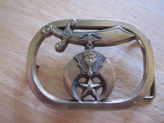 Collector Shriner Masonic Lodge Mason Emblem Brass Buckle