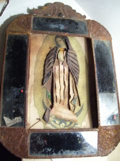 Folk Art MARY Shadow Box Religious Rustic original Virgin Mary Statue