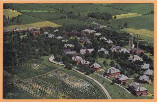Massillon Ohio Postcard State Hospital Insane Asylum Aerial View