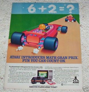 1982 Atari Video Game Math Games Vintage 1 Page Ad