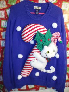 UGLY CHRISTMAS SWEATER MENS 2240 PARTY WINNER CATS CANDY CANES SNOW L