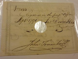 1791 Jonathan Trumbull Signed Con Tax Bbill