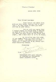Maurice Chevalier Signed Letter BN4016