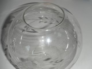 Vintage Small Etched Glass Round Fish Bowl