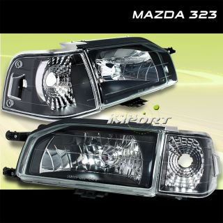 88 89 Mazda 323 Pair JDM Black Headlights w Corner Lamp