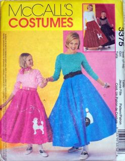 McCall Costume Craft Pattern 3375 Full Circle Poodle Skirt Boat Neck
