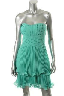 Max And Cleo NEW Samatha Green Tiered Pleated Strapless Cocktail Dress