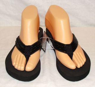 Thunder 7948 Black Sequin Foam Flip Flop Thong Sandal Size 6 7 8 9 10